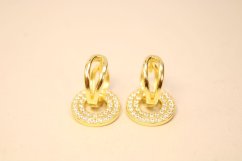 Náušnice-dvojité krúžky-číre zirkóny-zacvakávacie zapínanie-pozlátené striebro