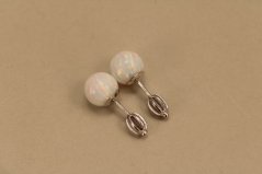 Náušnice - guličky - biely opál - šrúbky - rhodium - striebro