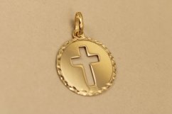 Prívesok-kríž v kruhu-žlté zlato-14K