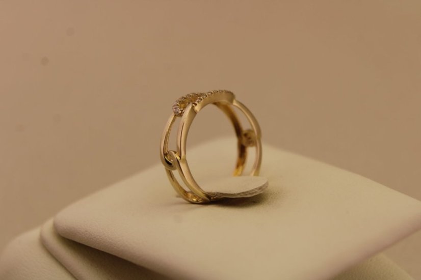 Zlatý prsteň - Reťaz - Číre zirkóny - Žlté zlato - 14k