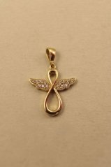 Prívesok- nekonečno s krídlami- zirkóny- žlté zlato- 14K