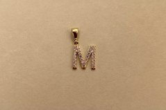 Prívesok - písmeno M - číre zirkóny - žlté zlato - 14 karátov