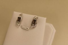 Náušnice-hnedo-šedý kremeň-číre zirkóny-rhodium-puzetky-striebro
