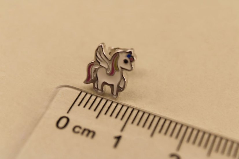 Náušnice- jednorožec- farebný smalt- puzetky- rhódiované striebro