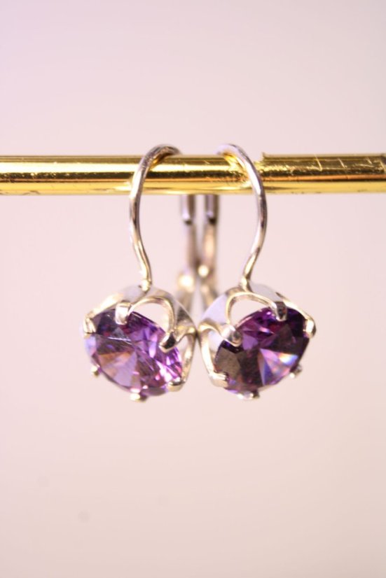 Náušnice-fialový zirkón-patent-biele zlato-14 karátov