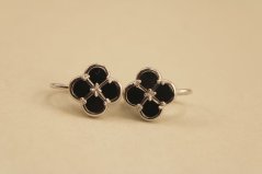 Náušnice-štvorlístok-čierna perleť-patent-rhodium-striebro
