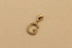 Prívesok - písmeno G - číre zirkóny - žlté zlato - 14K