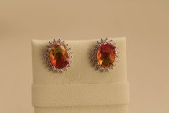 Náušnice - oranžovo-žltý zirkón - číre kamienky - puzetky - rhodium - striebro