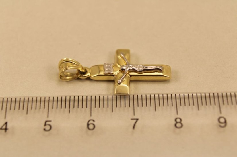 Zlatý prívesom kríž, kombinácia žlté a biele zlato, 1,04g 14k 585/1000