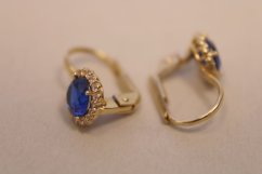 Náušnice-brúsený modrý kameň-žlté zlato-14 karátov