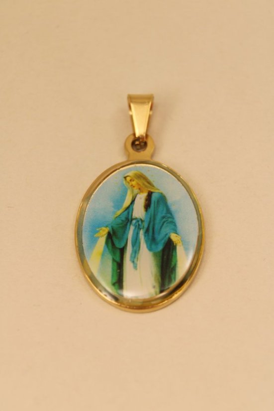 Prívesok-farebná Panna Mária- pozlátená chirurgická oceľ