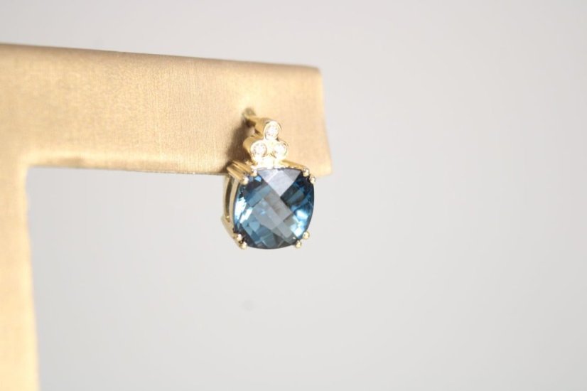 Dámske zlaté náušnice s Topásom a diamantmi 0,045 ct G-H/SI, žlté zlato, francúzske zapínanie, 4,0 g, 14K 585/1000