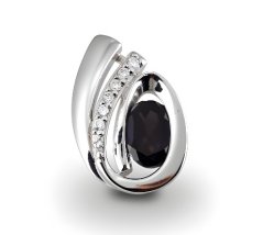 Prívesok-hnedo-šedý kremeň-číre zirkóny- rhodium-striebro