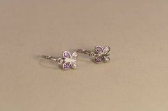 Detské náušnice-motýľ-fialové a biele zirkóny-biele zlato- brizúra-14 karátov