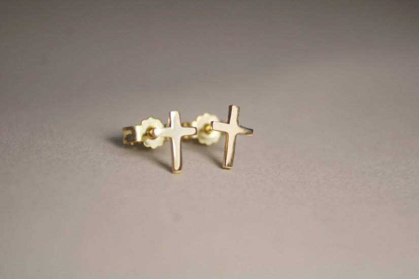 Zlaté náušnice v tvare krížika, puzetky, žlté zlato, 0,64 g, 14K 585/1000