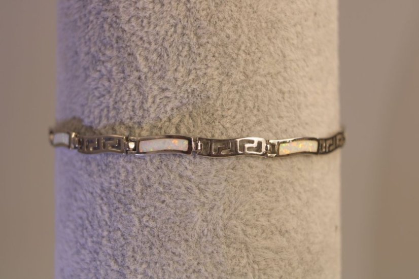 Náramok-biely opál-rhodium-striebro